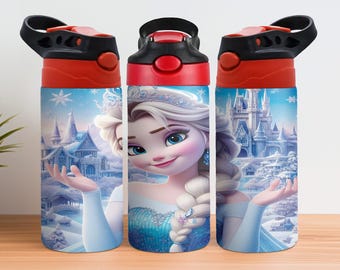 Diseño de sublimación de vaso para sorber de Frozen de 12 oz, vaso para sorber con tapa abatible de Frozen de 12 oz (PNG), envoltura para vaso infantil de Frozen de 12 oz, envoltura de sublimación de Frozen