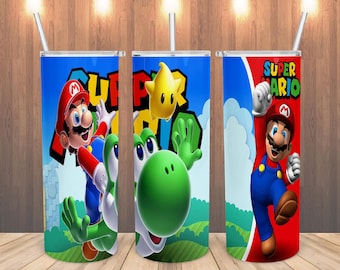 Super Mario 20oz Tumbler voor kinderen | Gamer verjaardagscadeau | Mario Luigi Yoshi Peach Cup | Cartoonmok