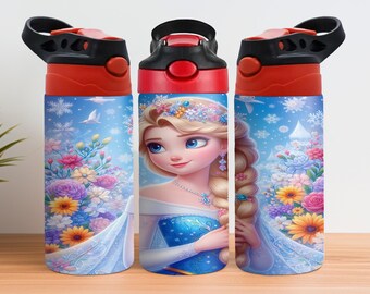 Diseño de sublimación de vaso para sorber de Frozen de 12 oz, vaso para sorber con tapa abatible de Frozen de 12 oz (PNG), envoltura para vaso infantil de Frozen de 12 oz, envoltura de sublimación de Frozen