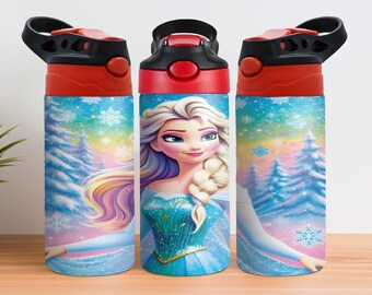 Envoltura para vaso infantil de Frozen de 12 oz, diseños de sublimación para vaso con tapa abatible de Frozen de 12 oz, vaso con tapa abatible de Frozen de 12 oz PNG, envoltura de sublimación de Frozen