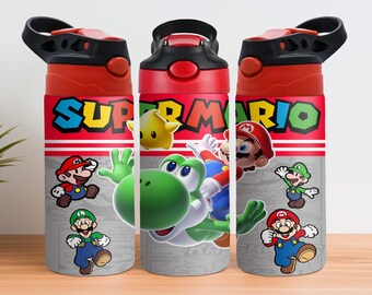 Mario 12oz Tumbler PNG - Mario water bottle - Mario 12oz Kid Flip Top Sippy Cup Tumbler Wrap - Super Mario Tumbler Wrap PNG,Digital Download