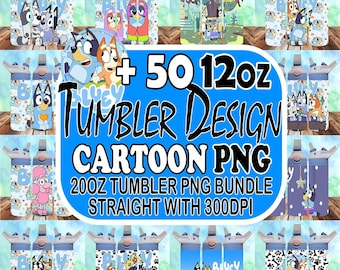 Paquete de más de 50 envoltorios para vasos con forma de perro azul, envoltorios para vasos delgados de 20 y 12 oz, diseño de sublimación PNG para vasos, plantilla de diseño de taza para beber con forma de perro azul, dibujos animados