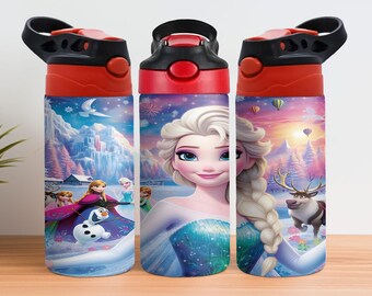 Envoltura para vaso infantil de Frozen de 12 oz, diseños de sublimación para vaso con tapa abatible de Frozen de 12 oz, vaso con tapa abatible de Frozen de 12 oz PNG, envoltura de sublimación de Frozen