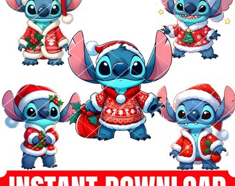 Stitch Christmas PNG-bestand voor sublimatie, Stitch Png, direct digitaal downloaden, cartoon-clipart, shirtontwerp, digitaal ontwerp