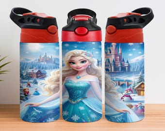Frozen 12oz Kids Flip Top Sippy Cup Tumbler Wrap - 12oz Princess design - Frozen 12oz Tumbler Sublimation PNG - Princess Tumbler Wrap Design