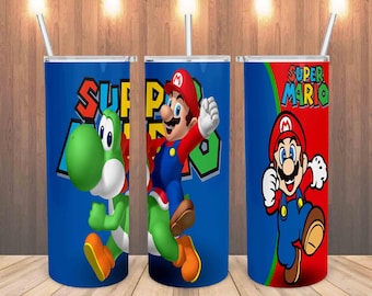Super Mario Gamer Tumbler 20oz | Luigi Yoshi Peach Mario Cup | Gift for Him | Kids Gaming Cup