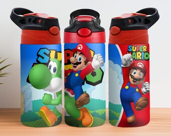 Super mario Tumbler Wrap, 12oz Skinny Tumbler Wrap, Tumbler PNG Sublimation Design, Commercial Use Design Template, Cartoon kids sippy cup