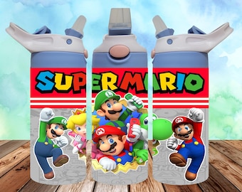 Mario 12oz Tumbler PNG - Mario water bottle - Mario 12oz Kid Flip Top Sippy Cup Tumbler Wrap - Super Mario Tumbler Wrap PNG,Digital Download