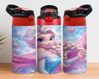 Frozen 12oz Kids Flip Top Sippy Cup Tumbler Wrap - 12oz Princess design - Frozen 12oz Tumbler Sublimation PNG - Princess Tumbler Wrap Design