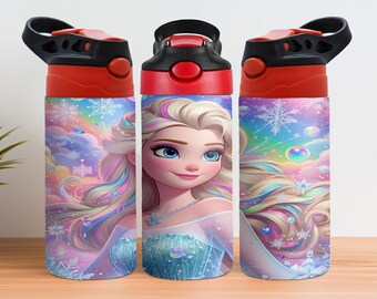 Diseño de vaso para bebés de 355 ml con diseño de princesa - Sublimación de vaso de 355 ml con diseño de dibujos animados para niños - Envoltura PNG de vaso Frozen, descarga digital de diseño de vaso Frozen de 355 ml