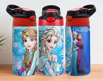 Diseño de sublimación de vaso para sorber de Frozen de 12 oz, vaso para sorber con tapa abatible de Frozen de 12 oz (PNG), envoltura para vaso infantil de Frozen de 12 oz, envoltura de sublimación de Frozen