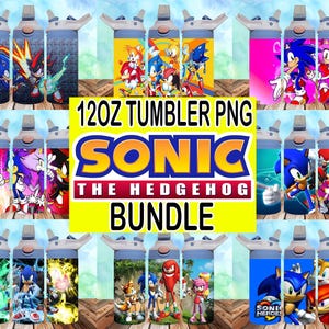 May include: A set of 12oz tumbler PNG designs featuring Sonic the Hedgehog characters. The designs include various characters like Sonic, Tails, Knuckles, and Amy. The designs are perfect for creating custom tumblers.