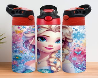 Frozen 12oz Kids Flip Top Sippy Cup Tumbler Wrap - 12oz Princess design - Frozen 12oz Tumbler Sublimation PNG - Princess Tumbler Wrap Design