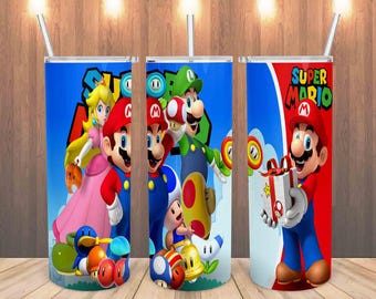 Mario 20oz beker voor kinderen | Gamer cadeaubeker | Yoshi Luigi Peach Mario-ontwerp | Retro Gamebeker
