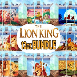 May include: Set of 12-ounce water bottles featuring various scenes from Disney's The Lion King. The bottles are blue with a straw lid and feature images of Simba, Nala, Mufasa, and other characters from the movie.