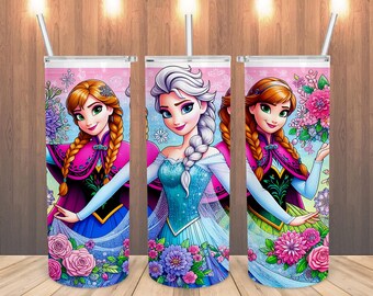 Frozen Group 20oz Tumbler – Elsa Anna Olaf Skinny Cup – Winter Disney Tumbler Wrap PNG – Digital Printable for Kids