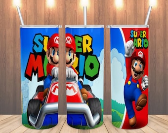20oz Tumbler Super Mario Design | Mario Kart Game Gift | Luigi Peach Yoshi Cup | Gamer Drinkware