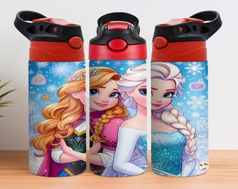 Diseño de sublimación de vaso para sorber de Frozen de 12 oz, vaso para sorber con tapa abatible de Frozen de 12 oz (PNG), envoltura para vaso infantil de Frozen de 12 oz, envoltura de sublimación de Frozen