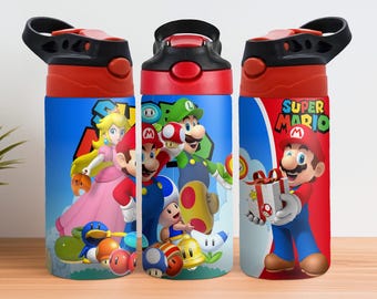 Mario 12 Oz Tumbler Wrap PNG, Sippy Cup 12 Oz PNG, Flip-top Cup 12 Oz PNG, Cartoon Characters Kids Cup Png Sublimation Digital Download