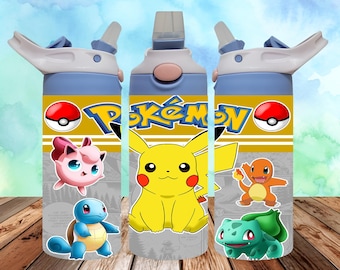 pokemon 12oz Kids Flip Top Sippy Cup Tumbler Wrap - 12oz pikachu design - pokemon 12oz Tumbler Sublimation PNG - pokemon Tumbler Wrap Design