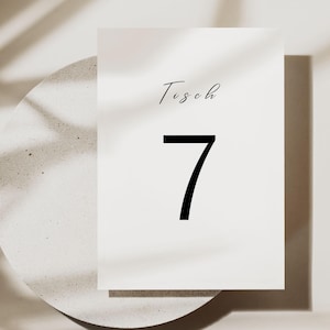 Modèle de numéro de table mariage, marque-place minimaliste noir et blanc, décoration de table personnalisée, édition sur Canva