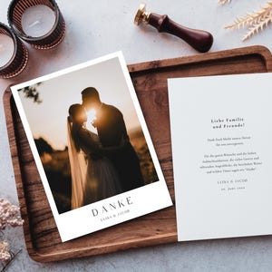 Dankeskarte Hochzeit Canva Vorlage | Minimalistische Danksagung mit Foto | Personalisierbare Hochzeitskarte | Digitaler Sofort-Download
