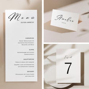 Plaatskaart sjablonen bundel bruiloft, menukaart, tafelnummer, plaatskaart met kalligrafie gepersonaliseerde bruiloft decoratie, bewerken Canva