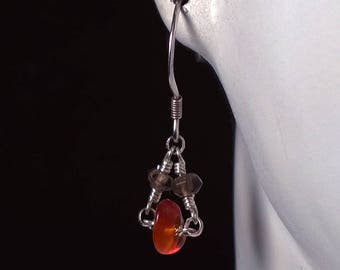 Sterling Silver Earrings with Smokey Quartz and Baltic Amber