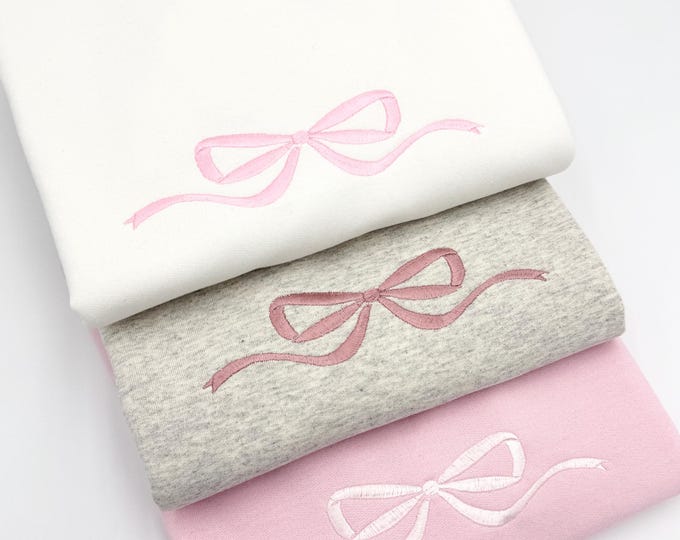 Embroidered Bow Sweatshirt: Dainty Coquette Ribbon Crewneck