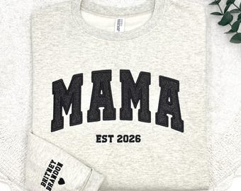 Custom Glitter Embroidered Mama Sweatshirt: Personalized Kids' Names
