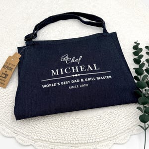 a black bag sitting on top of a white doily