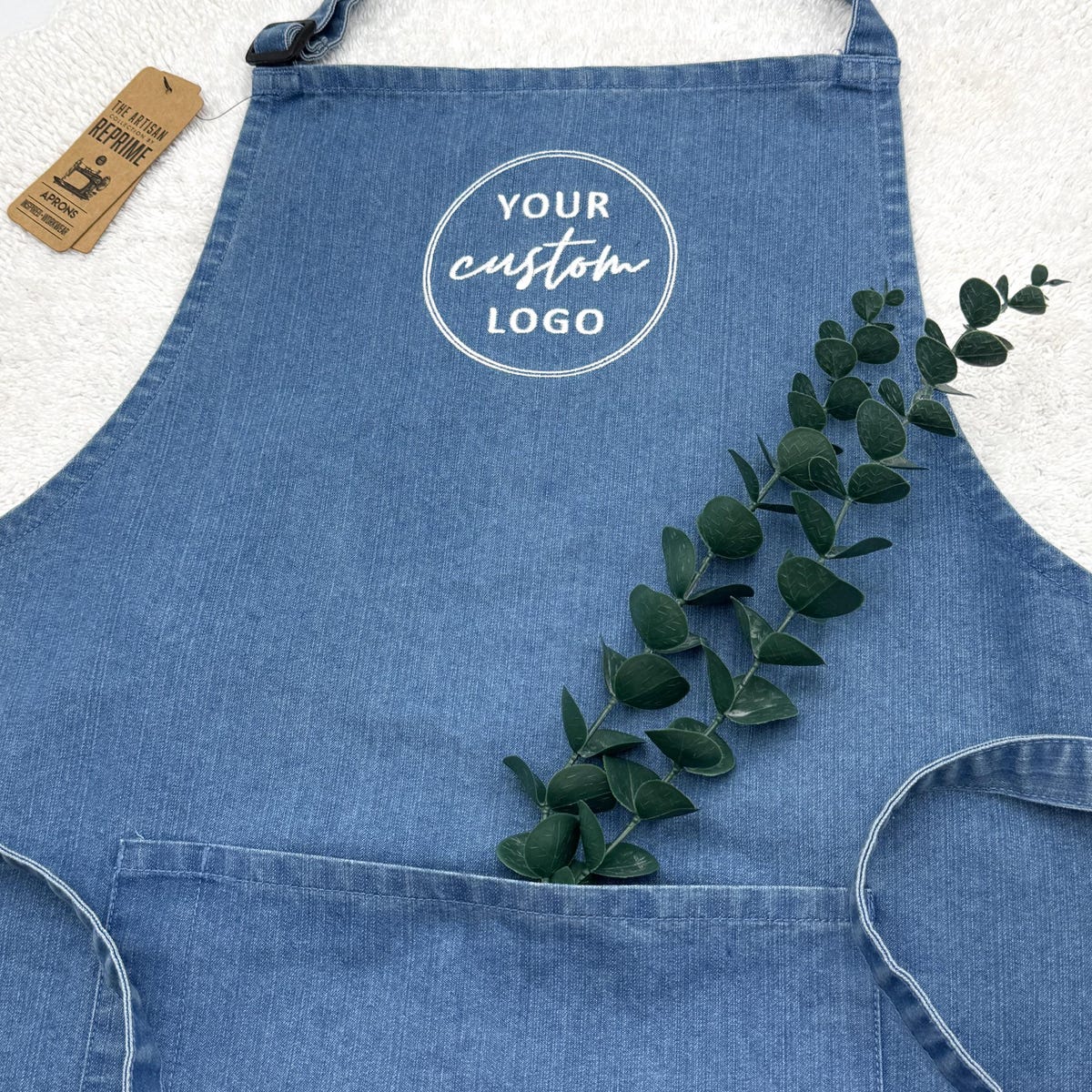 Custom Embroidered Apron ( Mr. and Mrs. in Indigo Denim)