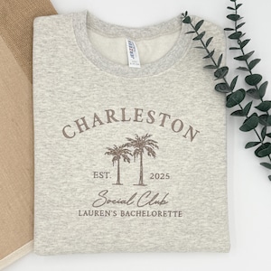 Custom Embroidered Bachelorette Sweatshirt | Personalized Bridal Party Hoodies | Girls Trip Crewneck | Charleston Bach | Luxury Gift for Her