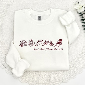 Custom Embroidered Beach Bachelorette Sweatshirt & Hoodies | Mermaid Bride Shirt | Coastal Bach Party Crewneck | Seashell Bridal Shower Gift