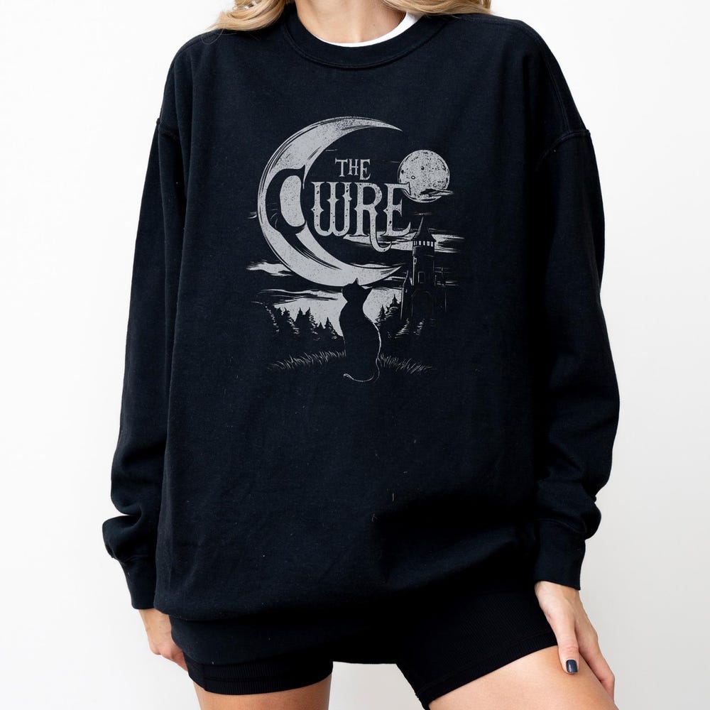 The Cure Cat Sweatshirt, 90S Alt Indie Rock, Unisex Sweatshirt, Music Lover Gifts, Trendy Sweatshirts, Cute Sweatshirts, Cat Moon Sweatshirt