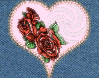 Heart Flowers SMP4-Digital Clipart,Craft,Holiday,Art Clip-Gift Tag-Tshirt-Notebook-Scrapbook-Banner-Background-Gift Card.