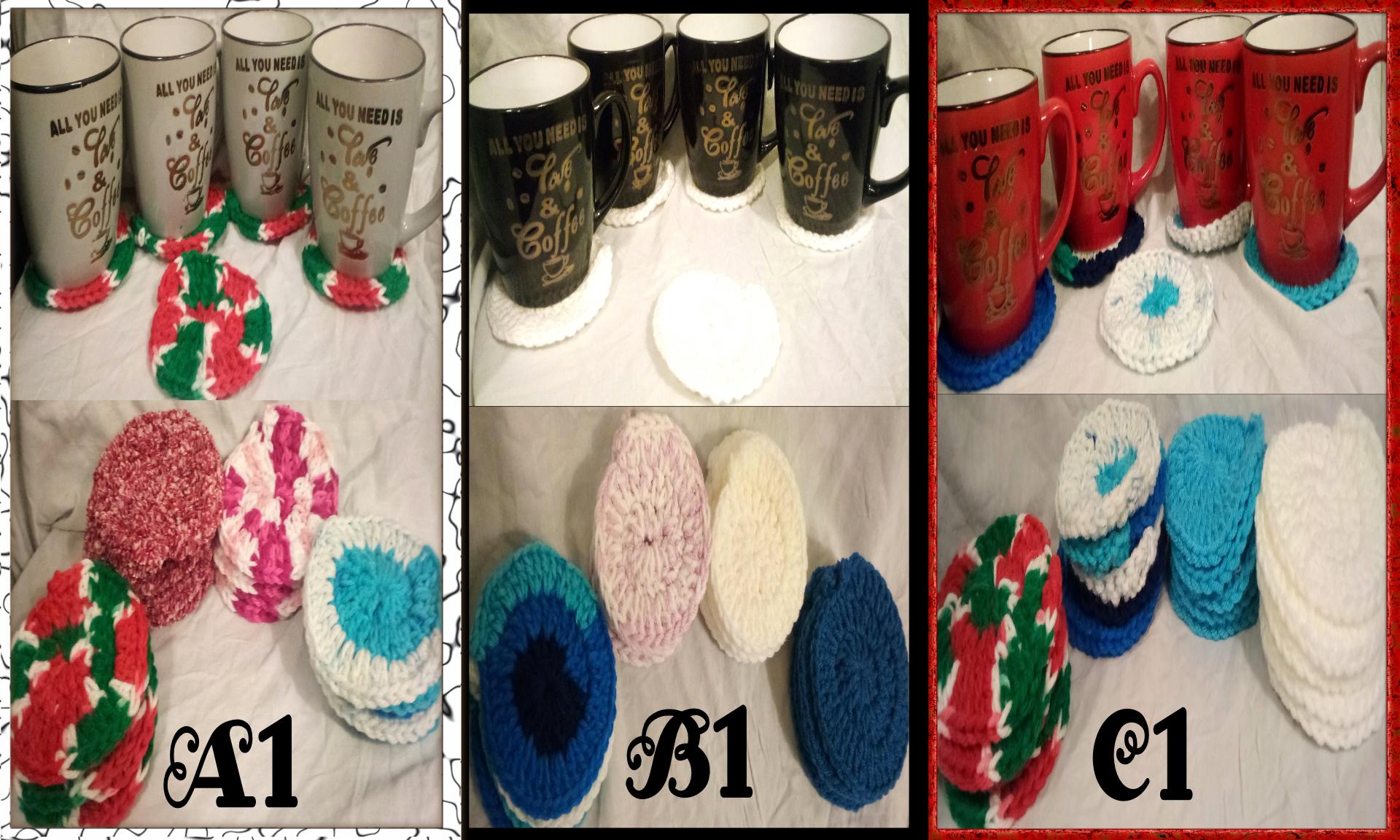 4 Set of Crochet Coasters and 4 Coffee Cups-8 Free Gifts.