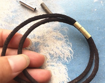 high quality 5pcs 3mm 12-24 inch for your choose Black Round GENUINE leather choker necklace cord with silver stainless needle clasp