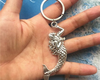 Mermaid Keychain Rings/Antiqued Silver plaqué/cléchain ring accessoires/key chain chain rings/key rings/key rings/keychain findings/keychain charms