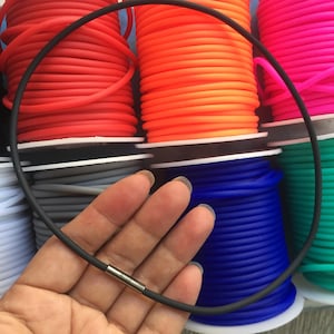 high quality 5pcs 3mm 12-24 inch for your choose inch Hollow Rubber necklace cords with Gunmetal needle clasps--11 colors for your choose