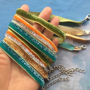 New handmade 5pcs 12-24 inch 10mm width shiny velvet ribbon necklace cords with lobster clasps