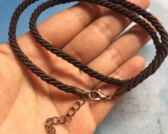 New come-- 5pcs 12-24 inch 3mm Coffee braided silk choker necklace cords with antiqued copper cap finish