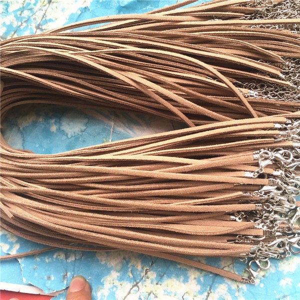 Promotion sale 50pcs 12-32 inch adjustable for your choose 3mm Ecru flat suede leather necklace cords