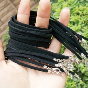 15pcs 12-30 inch adjustable 3mm black flat suede leather necklace cords