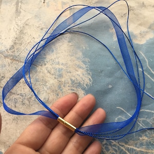 2pcs 7mm width 7-24 inch for your choose royal blue voile ribbon necklace cords with bright gold stainless needle clasps