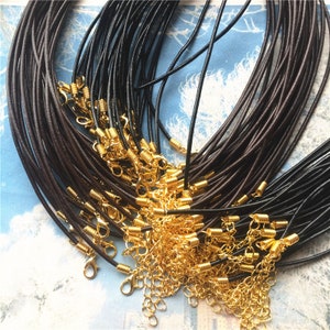 high quality 30pcs 12-24 inch adjustable for your choose 2mm black/brown genuine leather necklace cords with Gold PLATED lobster clasps