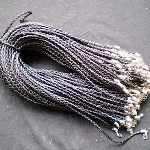 Wholesale 100pcs 12-30 inch adjustable for your choose 3mm black braided leather necklace cords with lobster clasps and extention chains