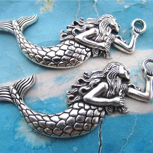 10pcs tibetan silver 78x34mm Large Mermaid Charms Findings image 2