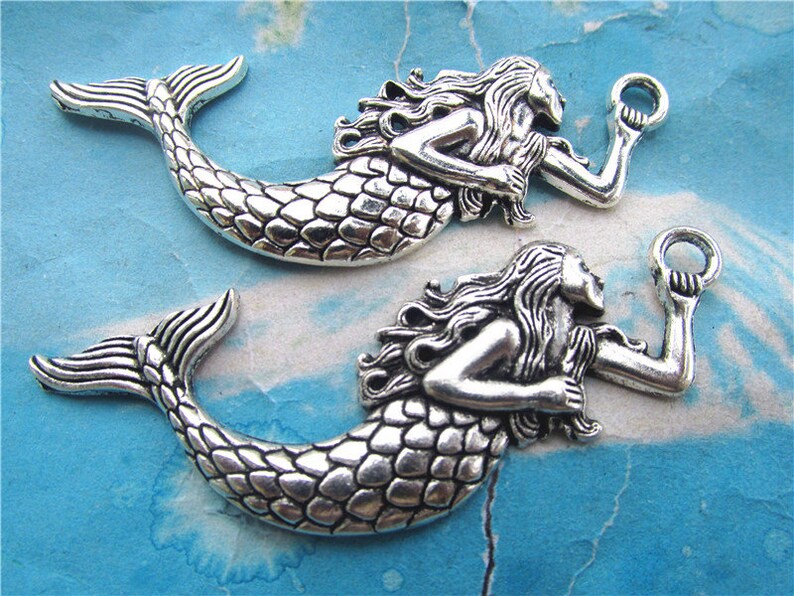 10pcs tibetan silver 78x34mm Large Mermaid Charms Findings image 2