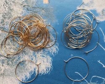 100 pieces 30mm kc gold/ silver round hoop earring hooks/earring wires charms findings